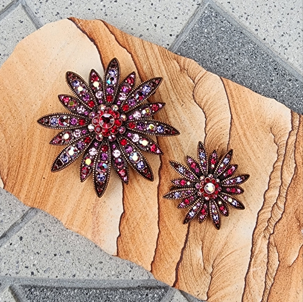 Joan Rivers Aurora Borealis Crystal Swarovski Flower Brooch 2 Piece Set Vintage